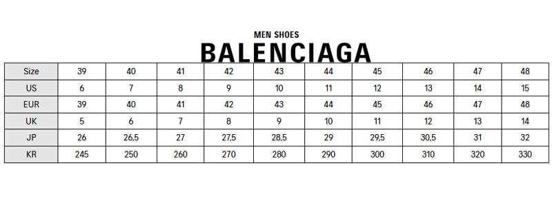 Balenciaga shoes size chart